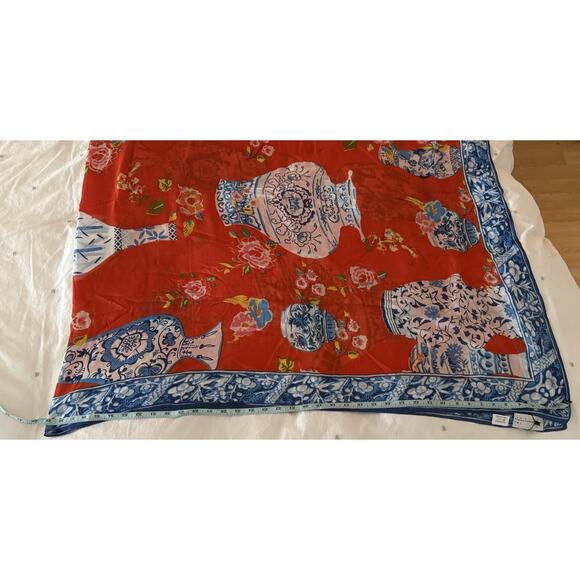 NWT One Hundred Stars Orange Floral Blue Asian Vase Shawl/Scarf Modal Viscose - Picture 6 of 8